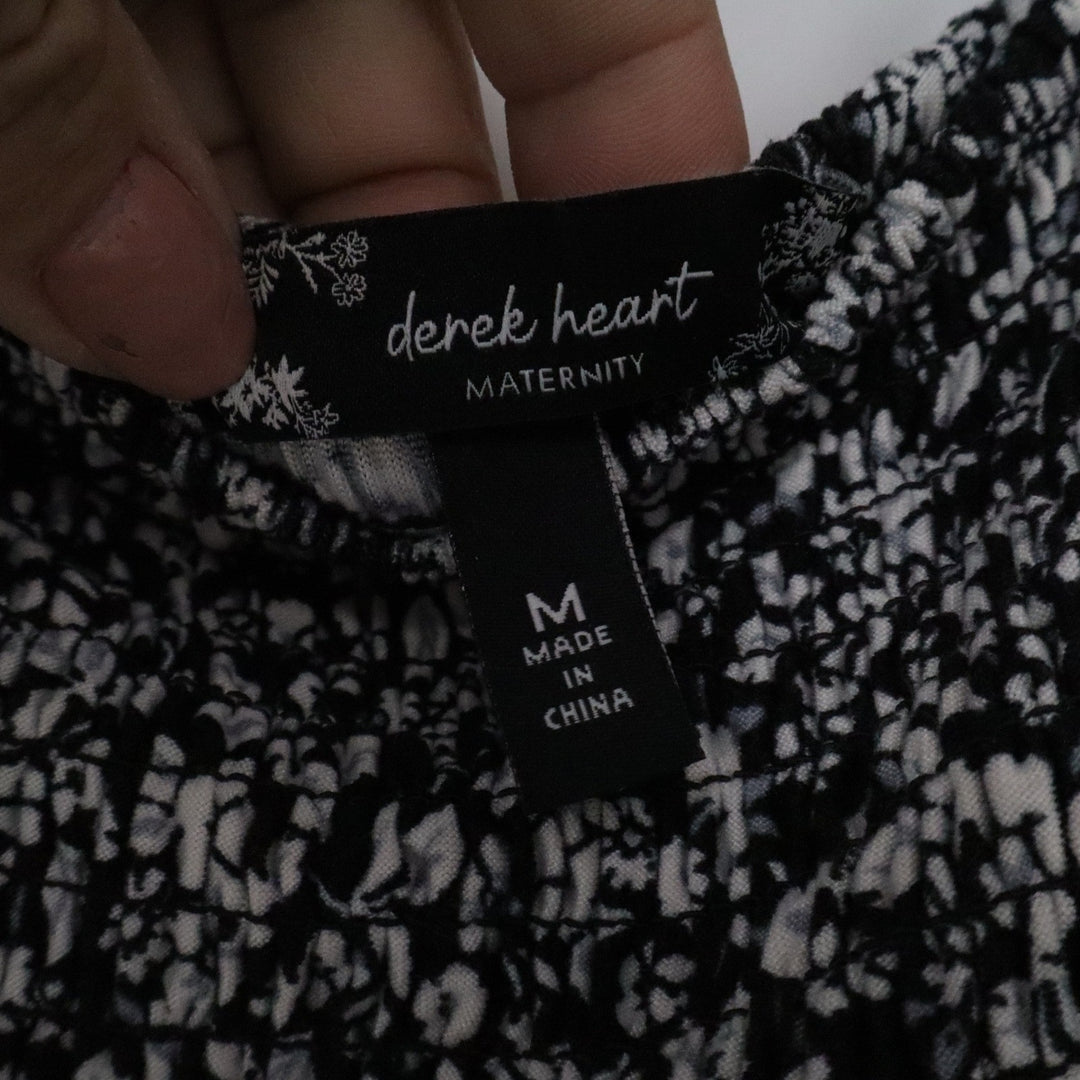 Derek Heart Maternity Smocked Floral Dress Black White Ditsy Square Neck Medium