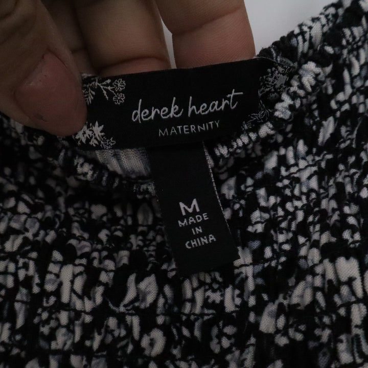 Derek Heart Maternity Smocked Floral Dress Black White Ditsy Square Neck Medium
