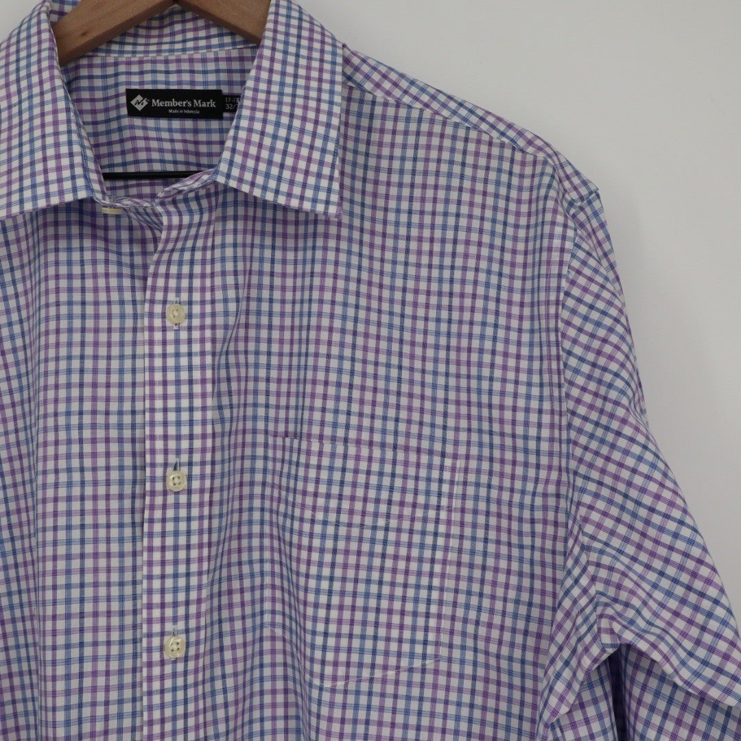 Members Mark Mens XL Purple Blue Plaid Long Sleeve Button Down Shirt