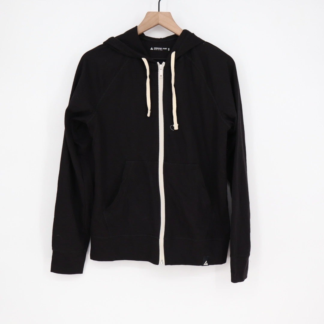 AMERICAN GIANT Black Full Zip Hoodie Raglan Sleeve Cotton Blend Size S