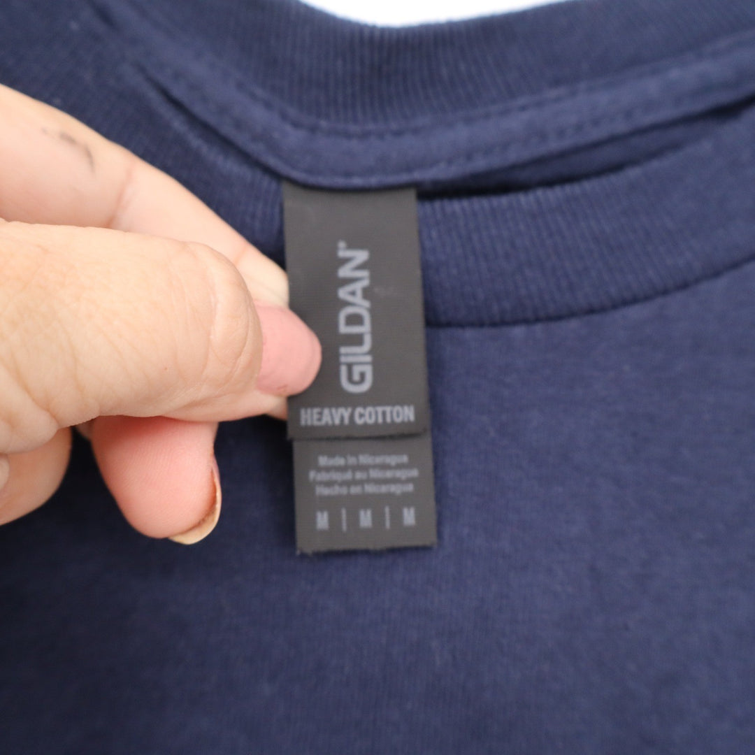 Gildan Heavy Cotton Navy Blue Long Sleeve Graphic T-Shirt Aiden Ship Mens Medium