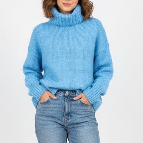 American Eagle Outfitters Sweater Women Large Lichen Blue Knit Ribbed Turtleneck