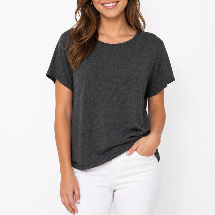 Old Navy Luxe Womens Large Dark Gray Metallic Short Sleeve Scoop Neck Tee