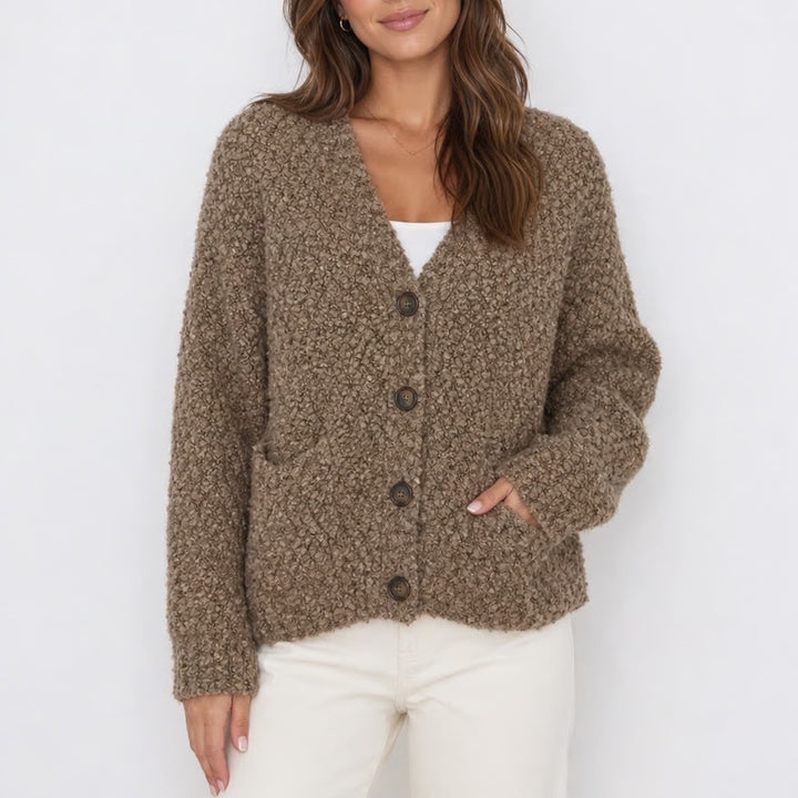 Forever 21 Brown Boucle Popcorn Knit V-Neck Button Front Cardigan Sweater Small