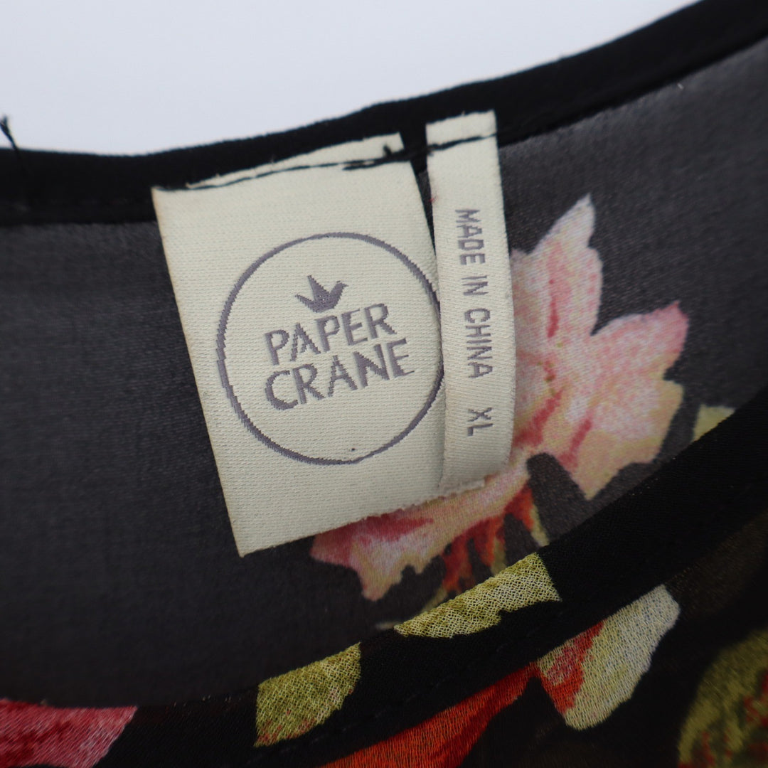 Paper Crane Blouse Womens XL Black Floral Cold Shoulder Tiered Exc