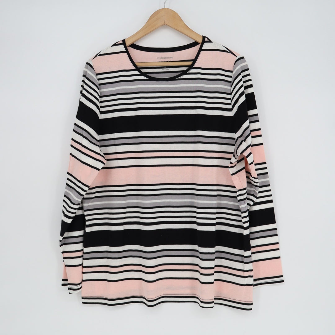 Croft & Barrow Classic Tee Shirt Womens Plus 1X Multicolor Horizontal Striped