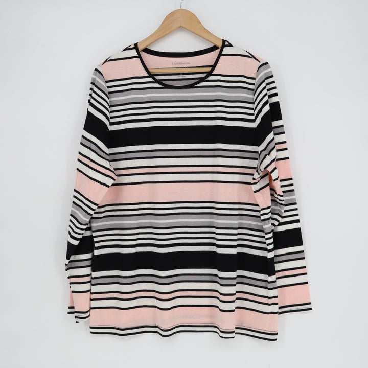 Croft & Barrow Classic Tee Shirt Womens Plus 1X Multicolor Horizontal Striped