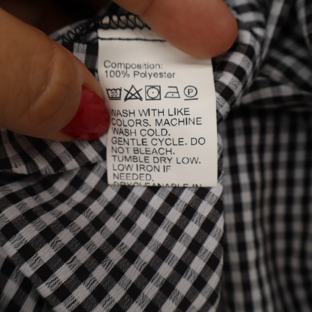SHEIN Black White Gingham Tie Front Crop Top Puff Sleeve Notched Collar L 8/10