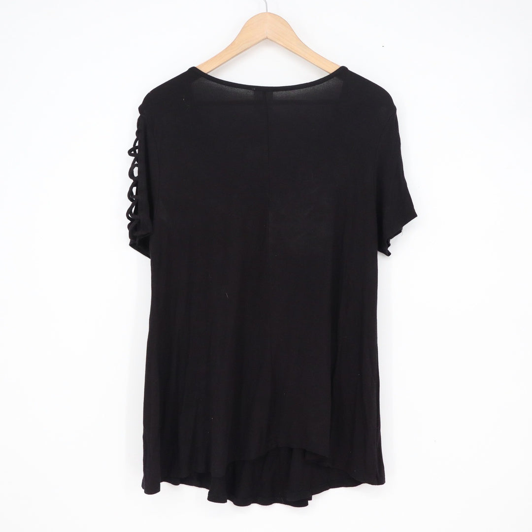 Naif Black Lattice Cage Sleeve Scoop Neck Rayon Blend Top DT838 Mens Large