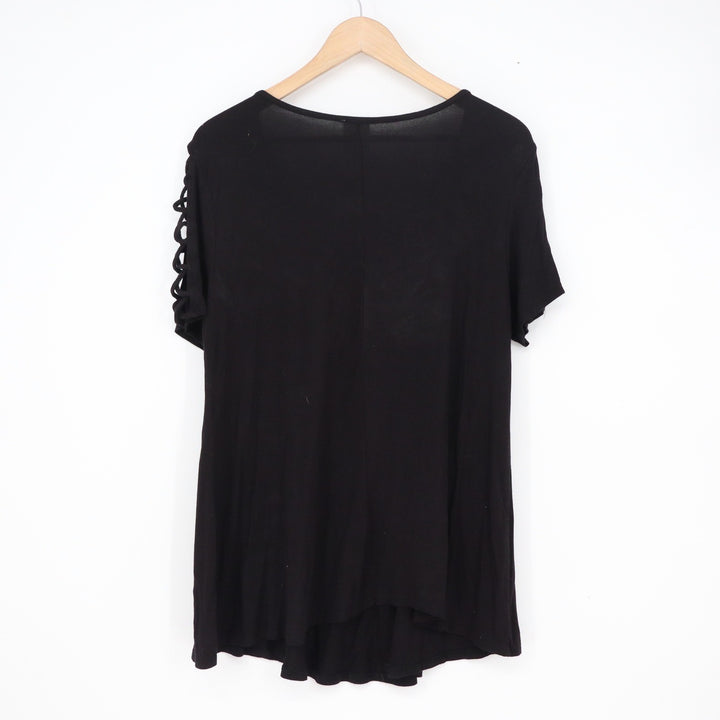 Naif Black Lattice Cage Sleeve Scoop Neck Rayon Blend Top DT838 Mens Large