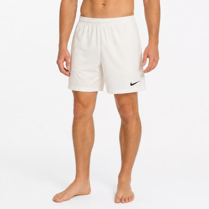 Nike Dri-FIT Mens Small Off White Cream Athletic Training Shorts Black Swoosh