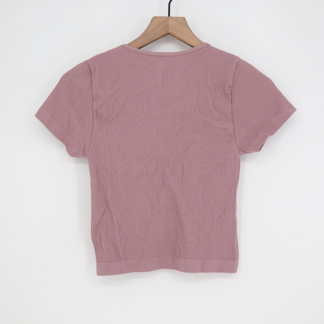 rue21 Womens Mauve Ribbed V-Neck O-Ring Short Sleeve Crop Top Large