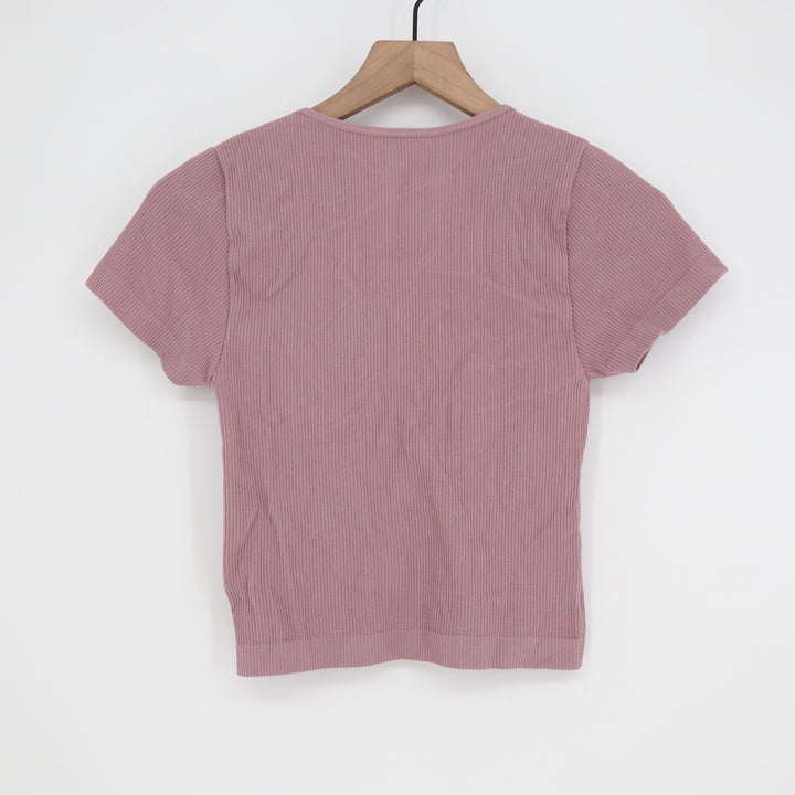 rue21 Womens Mauve Ribbed V-Neck O-Ring Short Sleeve Crop Top Large