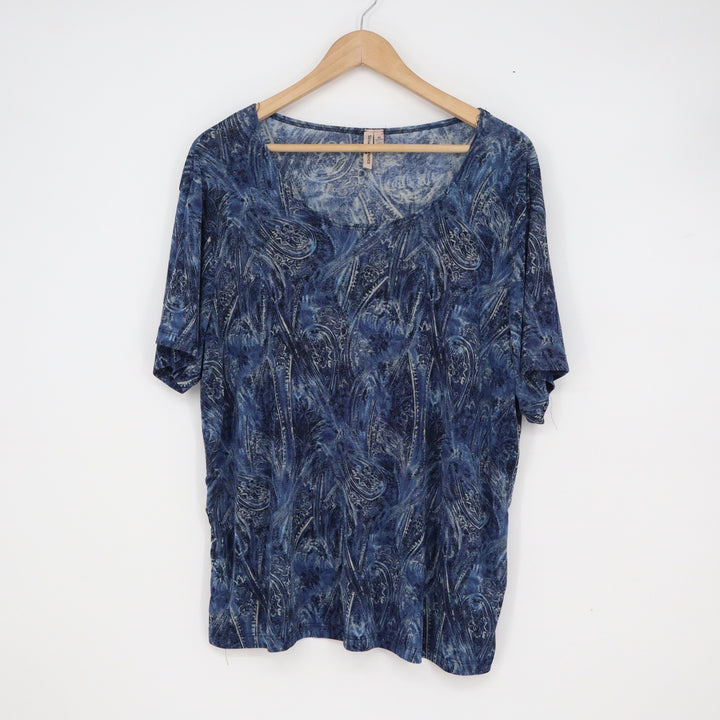 Susan Lawrence Woman Blue Paisley Scoop Neck Short Sleeve Top Plus Size 1X