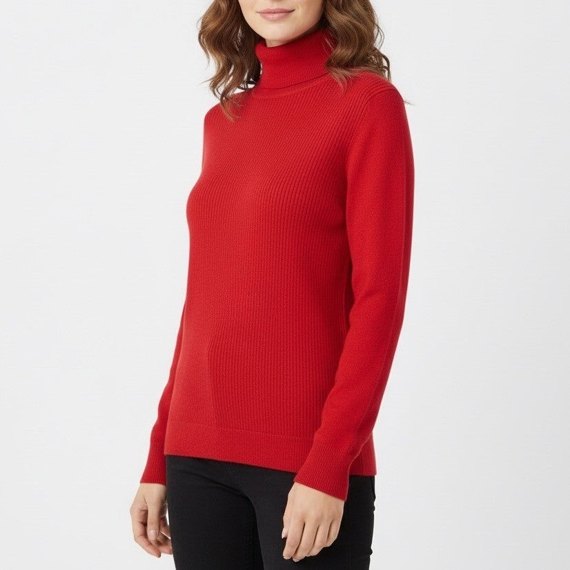 Chicos Metallic Sweater Womens XL Ruby Red Tight-Knit Turtle Neck Outdoor Wear