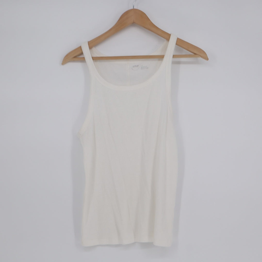 Aerie Tank Top Womens Large White Ribbed Knit Scoop Neck Sleeveless Outdoor