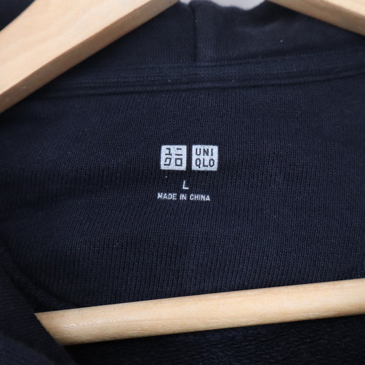 Uniqlo Mens Full Zip Hoodie Navy Blue Solid Cotton Blend L