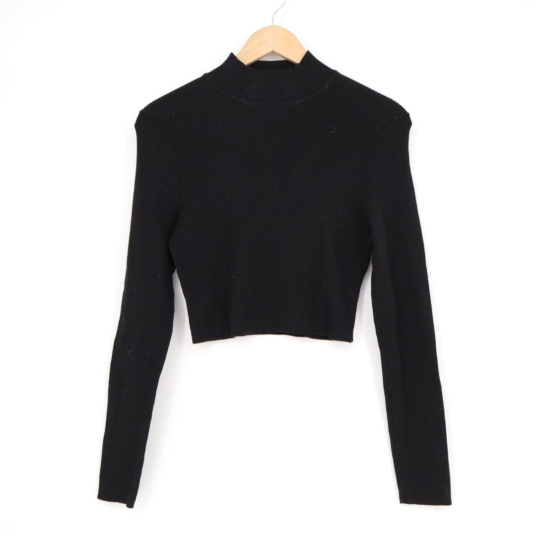 H&M Divided Cropped Sweater Womens Medium Black Ribbed Knit Mock Neck Winter