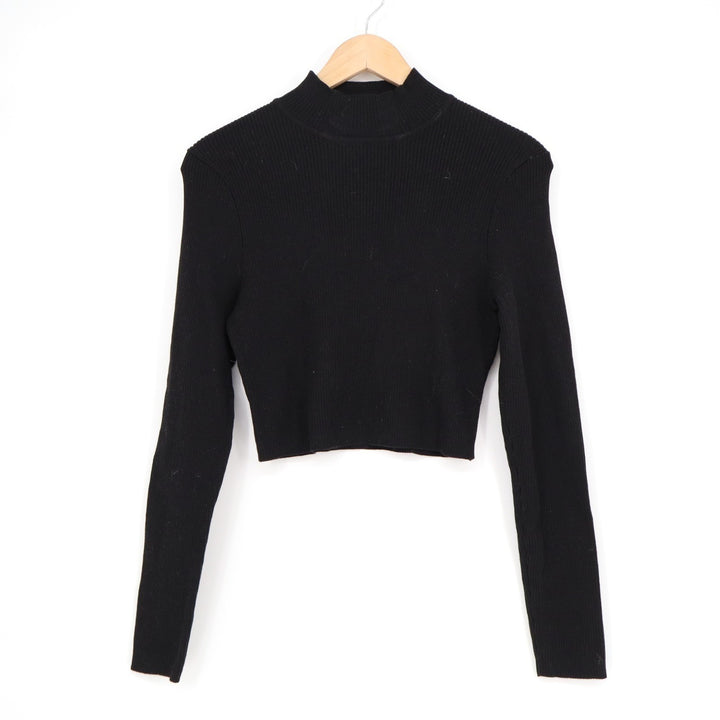 H&M Divided Cropped Sweater Womens Medium Black Ribbed Knit Mock Neck Winter