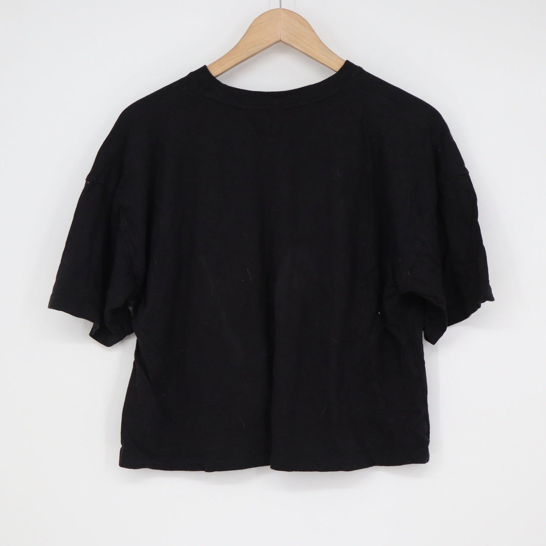 SO Womens Black Boxy Crop T-Shirt 100% Cotton Short Sleeve Crew Neck Size M