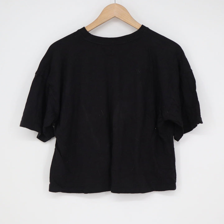 SO Womens Black Boxy Crop T-Shirt 100% Cotton Short Sleeve Crew Neck Size M