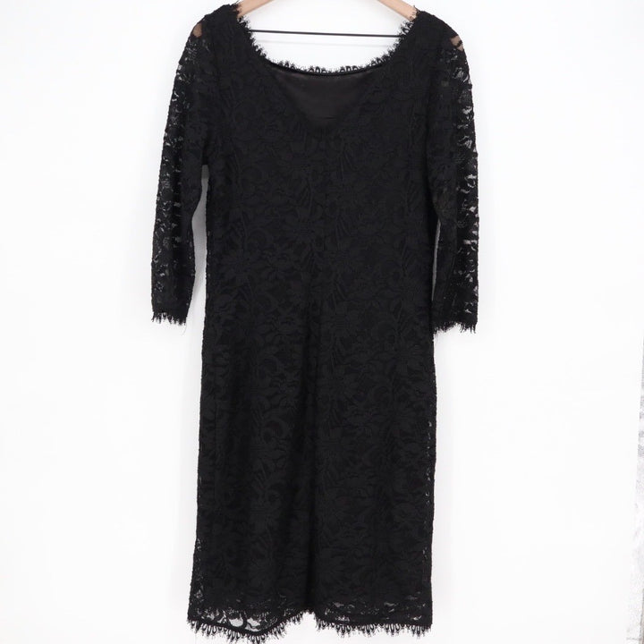 ONYX Nite Black Lace Sheath Dress 3/4 Sleeve Made in USA Size 12