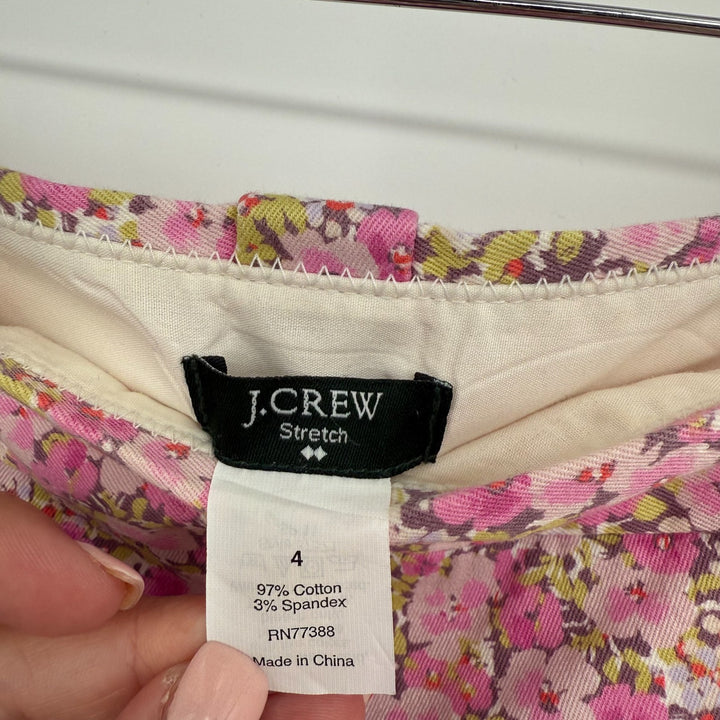 J Crew Chino Shorts Womens 4 Multicolor Floral Print Cotton Stretch Pockets