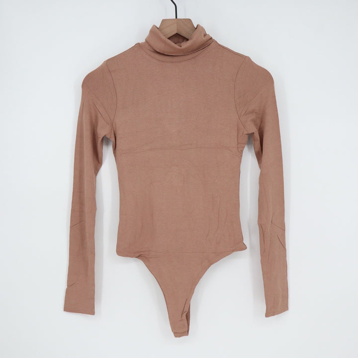 Naked Wardrobe Womens Turtleneck Long Sleeve Bodysuit Mauve Brown M