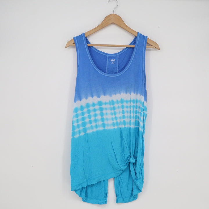 ana A New Approach Blue Tie Dye Ombre Side Knot Tank Top XL Sleeveless Boho