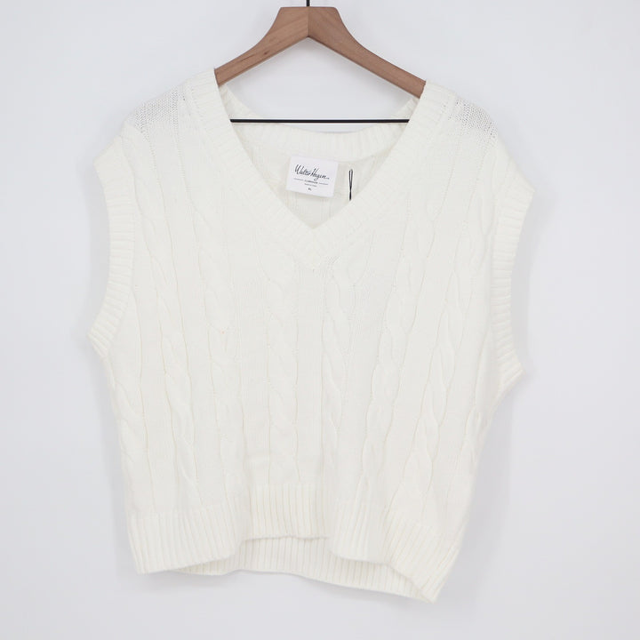 Walter Hagen Clubhouse Womens XL White Cable Knit V-Neck Sweater Vest