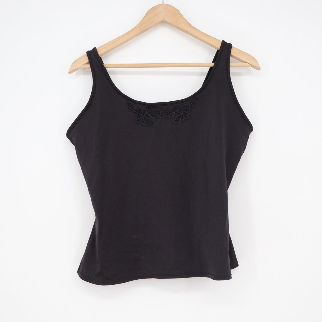 Curvation Womens Black Lace Applique Sleeveless Camisole Tank Top Size L