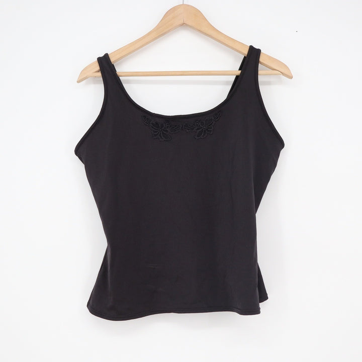 Curvation Womens Black Lace Applique Sleeveless Camisole Tank Top Size L