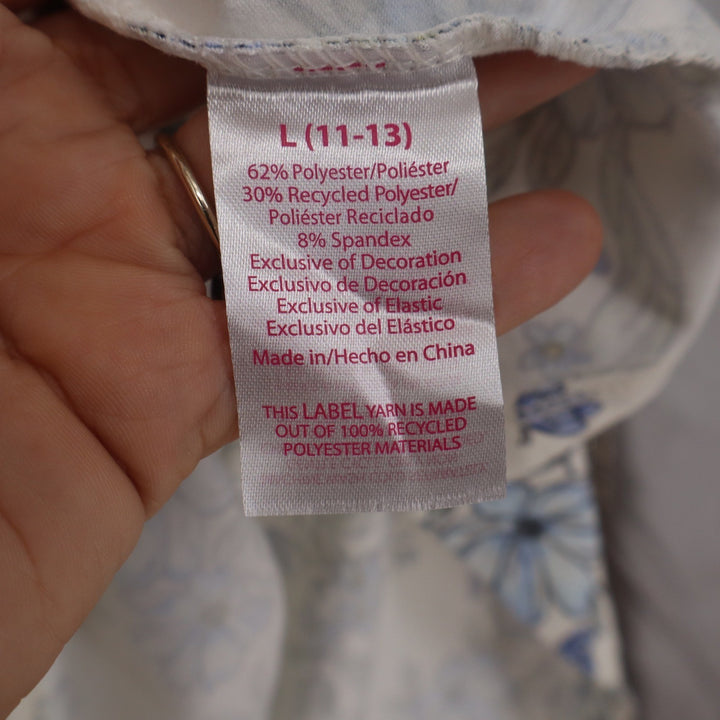 No Boundaries Floral High-Low Sundress Cream Blue Smocked Back Size L 11-13