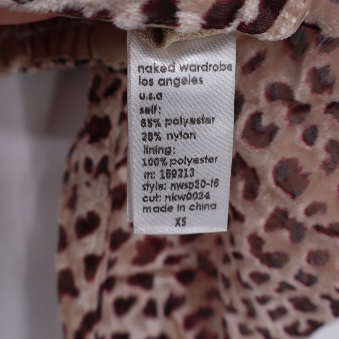 Naked Wardrobe Leopard Print Velvet Crop Top XS Long Puff Sleeve Smocked