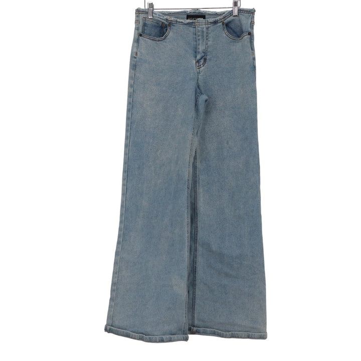 Fashion Nova Light Wash Wide Leg Jeans Raw Frayed Waist Blue Size 7
