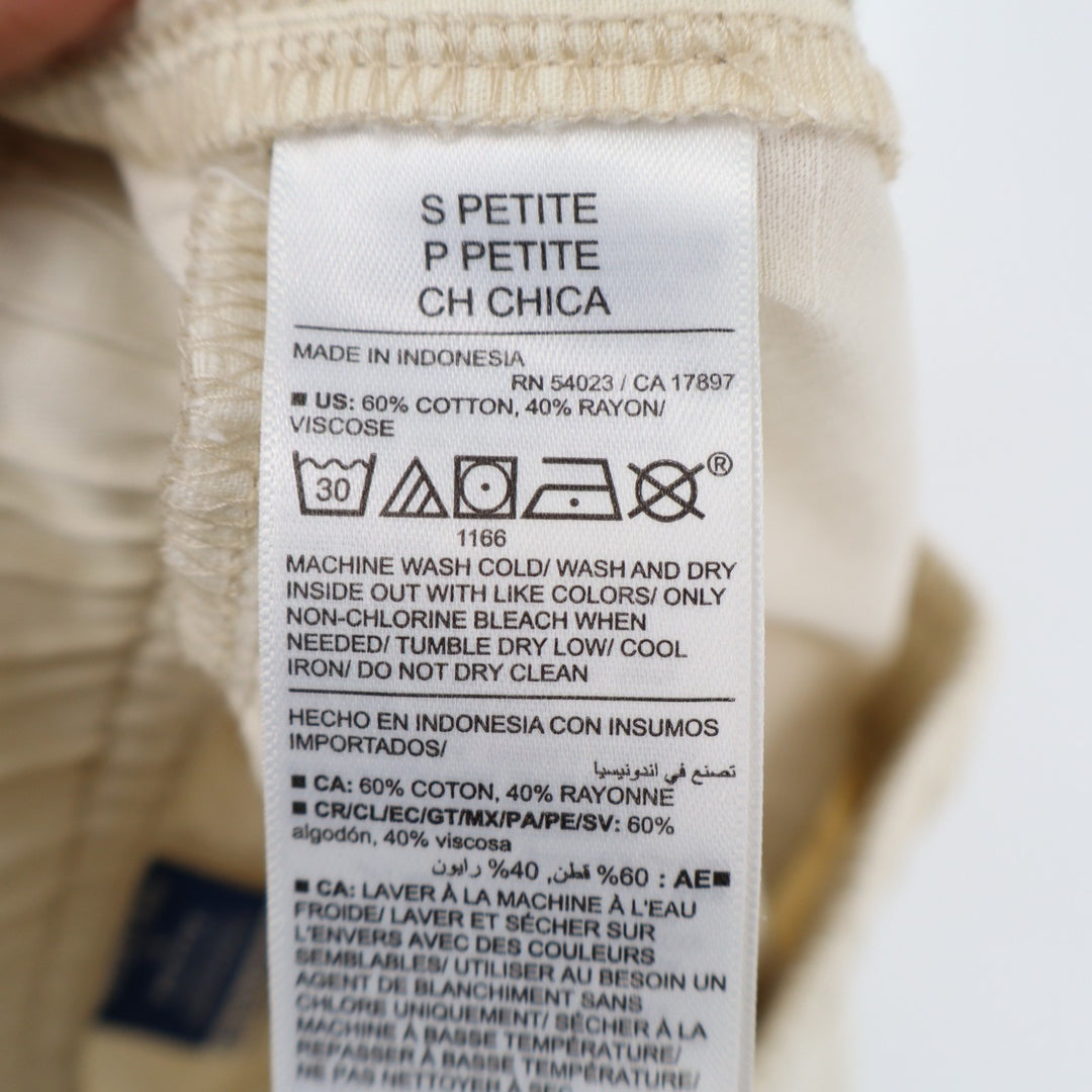 Old Navy Cargo Pants Womens S Petite Beige Cotton Drawstring Mid Rise Wide Leg