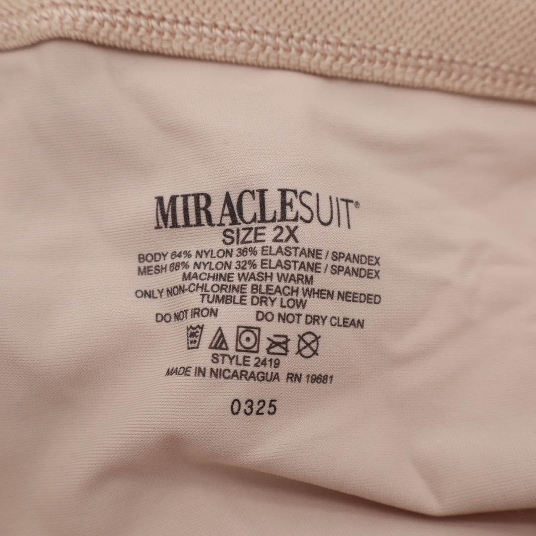 Miraclesuit Instant Tummy Tuck Hi-Waist Thigh Slimmer Womens 2X Beige Stretch