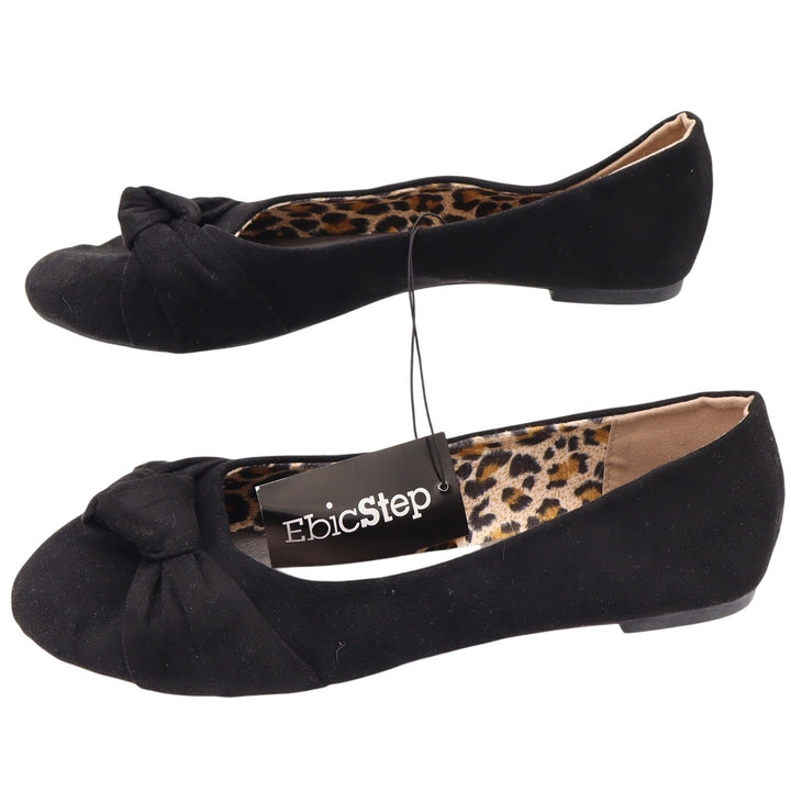 EbicStep Flats Womens 9 Jessica Black Knotted Bow Faux Suede Leopard NEW