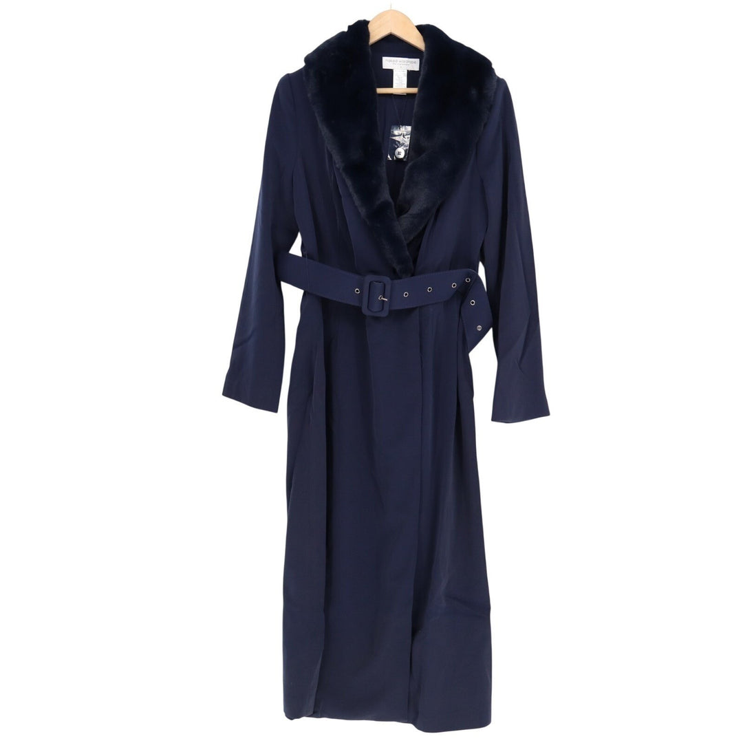 Naked Wardrobe The Statement Trench Coat Womens Large Navy Long Sleeve Belted