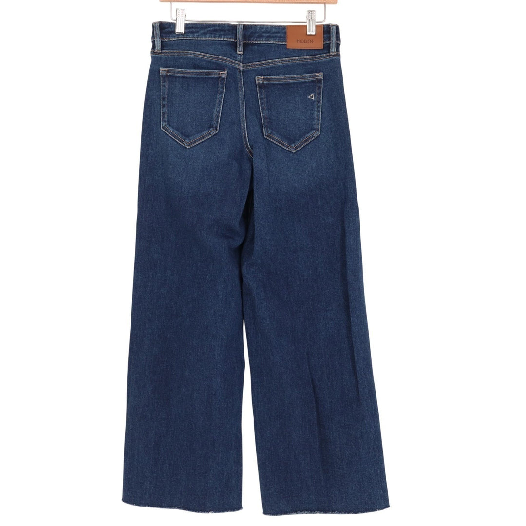 Hidden Los Angeles Jeans Womens 26 Blue Denim Whiskered Stretch Raw Hem Wide Leg