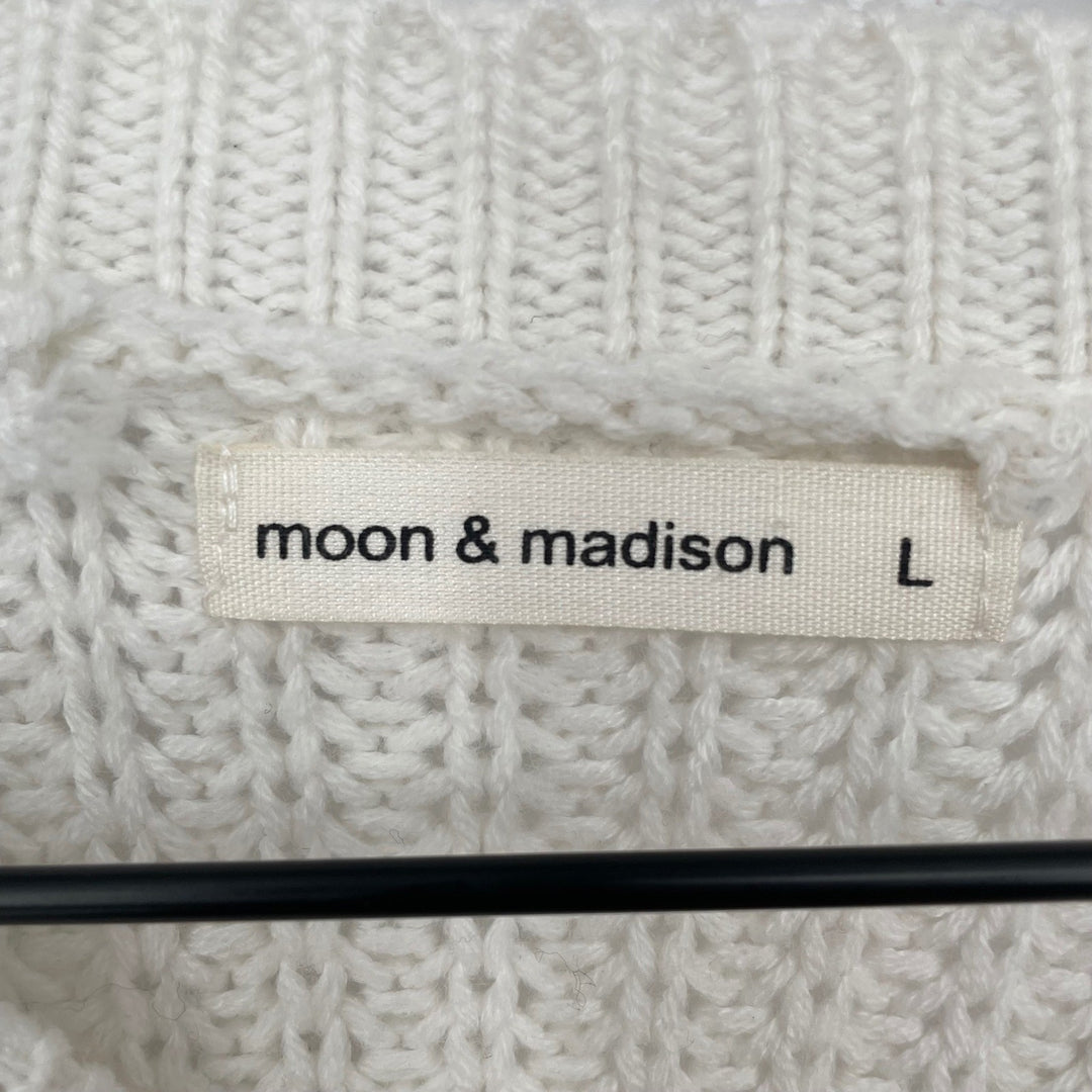 Moon & Madison Striped Cropped Sweater Size L Cream Brown Blue Acrylic Knit
