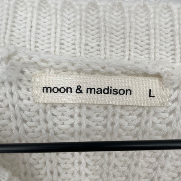 Moon & Madison Striped Cropped Sweater Size L Cream Brown Blue Acrylic Knit