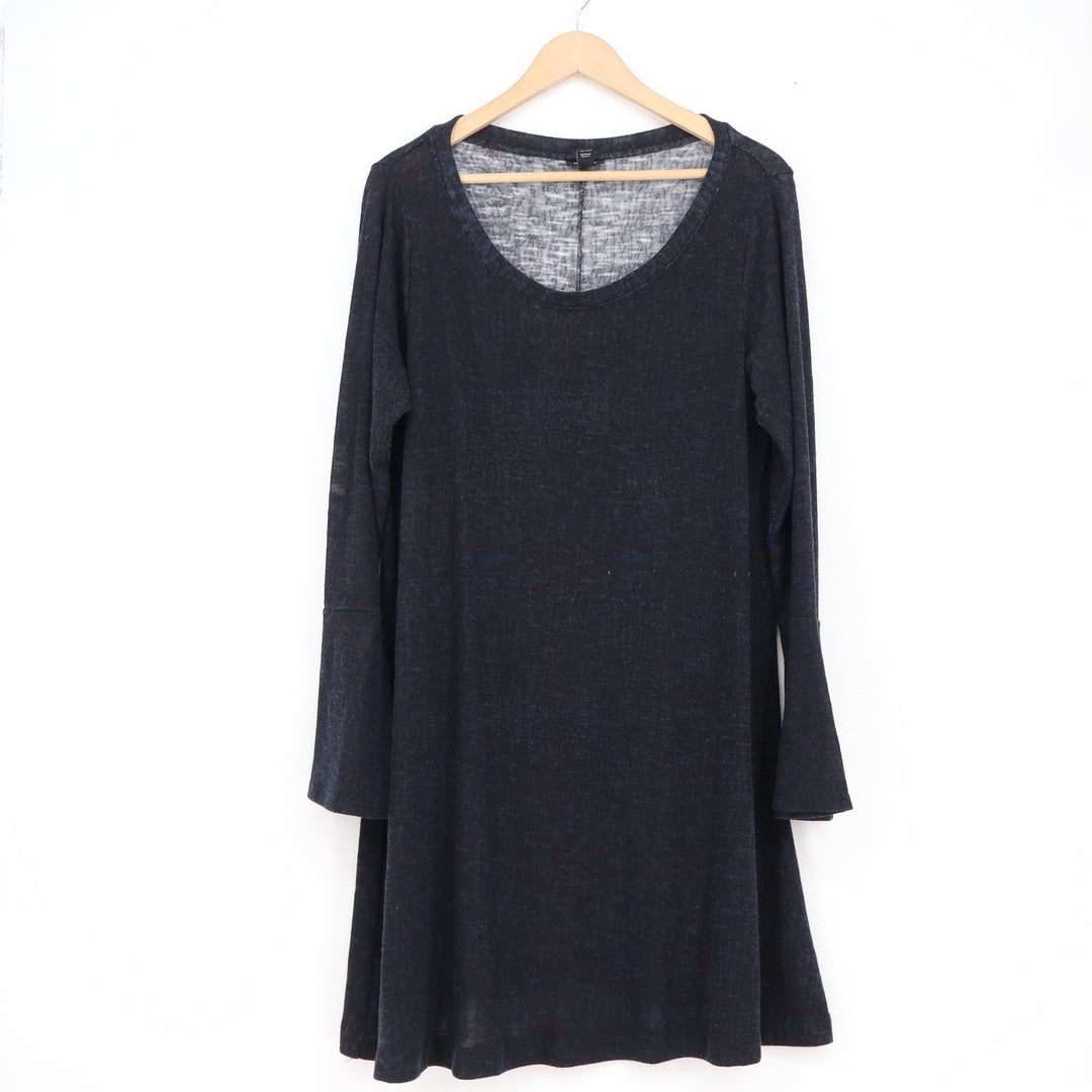 ana A New Approach Womens XL Navy Blue Marled Knit Bell Sleeve Swing Dress