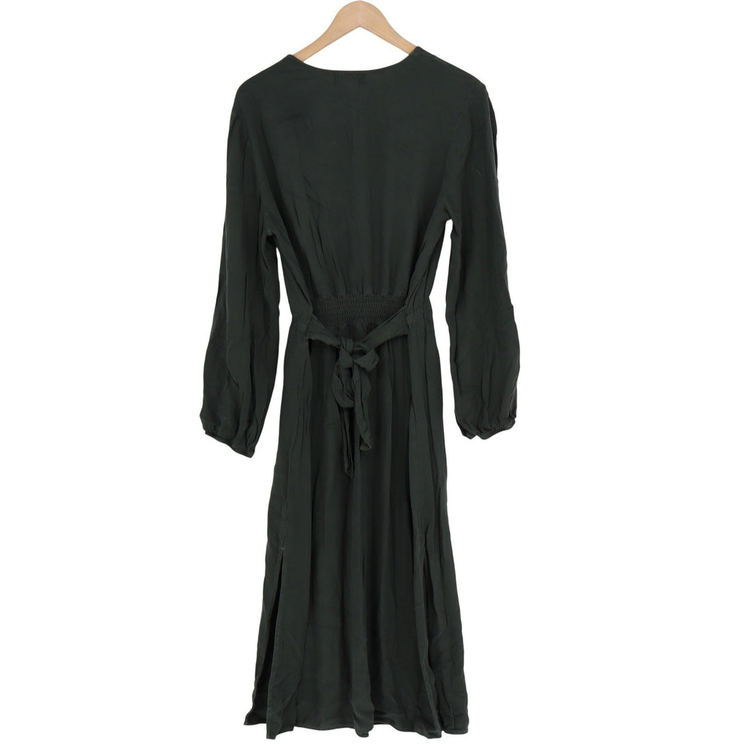 Bella Dahl Dark Green Long Sleeve Midi Dress V-Neck Elastic Waist M