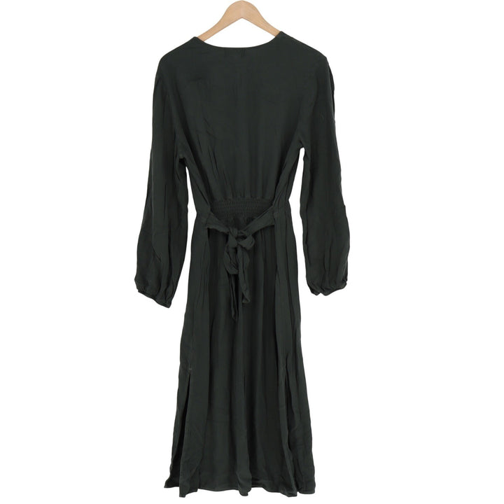 Bella Dahl Dark Green Long Sleeve Midi Dress V-Neck Elastic Waist M