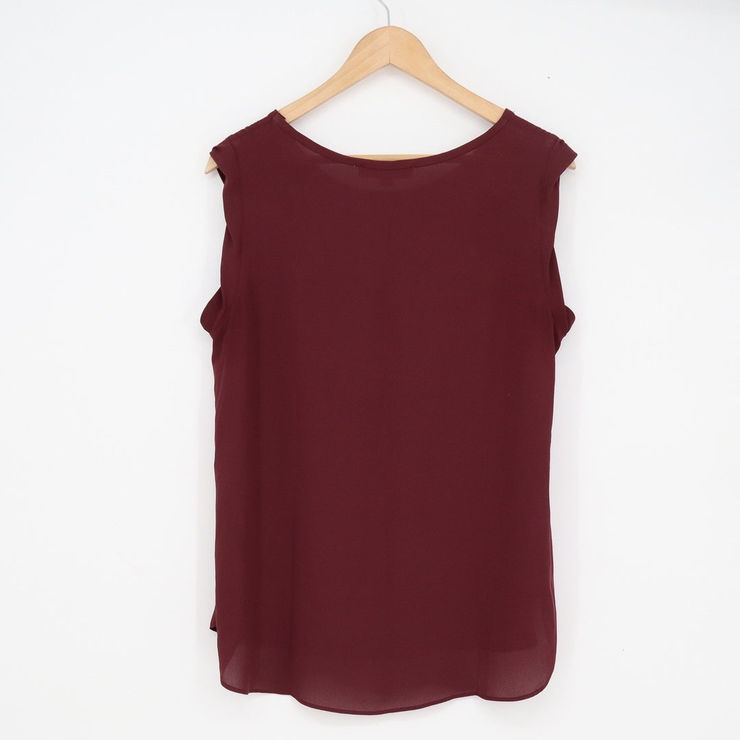 Ann Taylor LOFT Womens Medium Burgundy Sleeveless Pocket Blouse Crew Neck Top