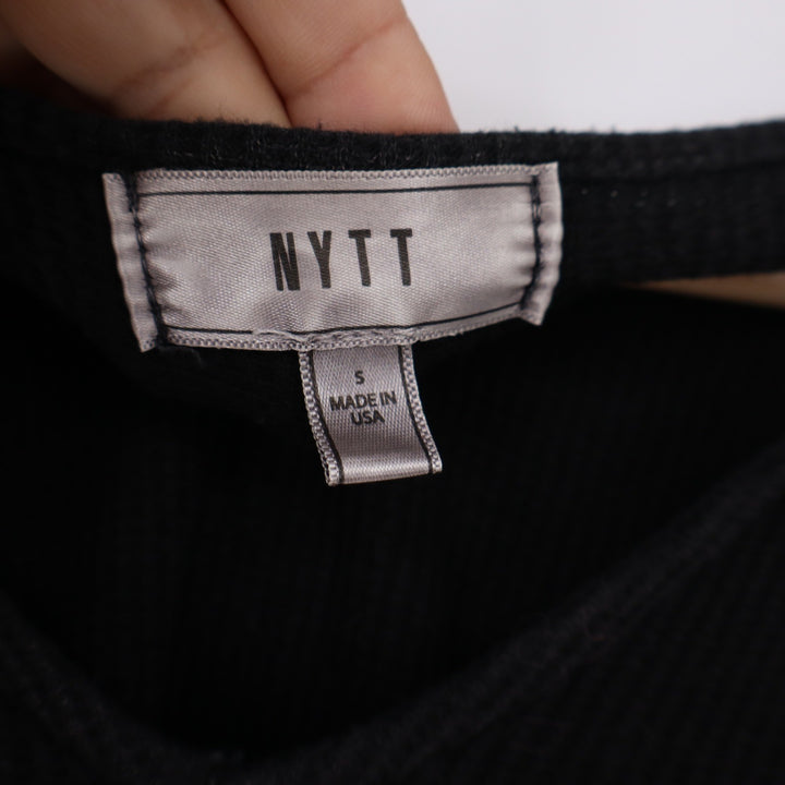 NYTT Top Womens S Long Sleeve Ribbed Notched V-Neck Black Thermal Excellent