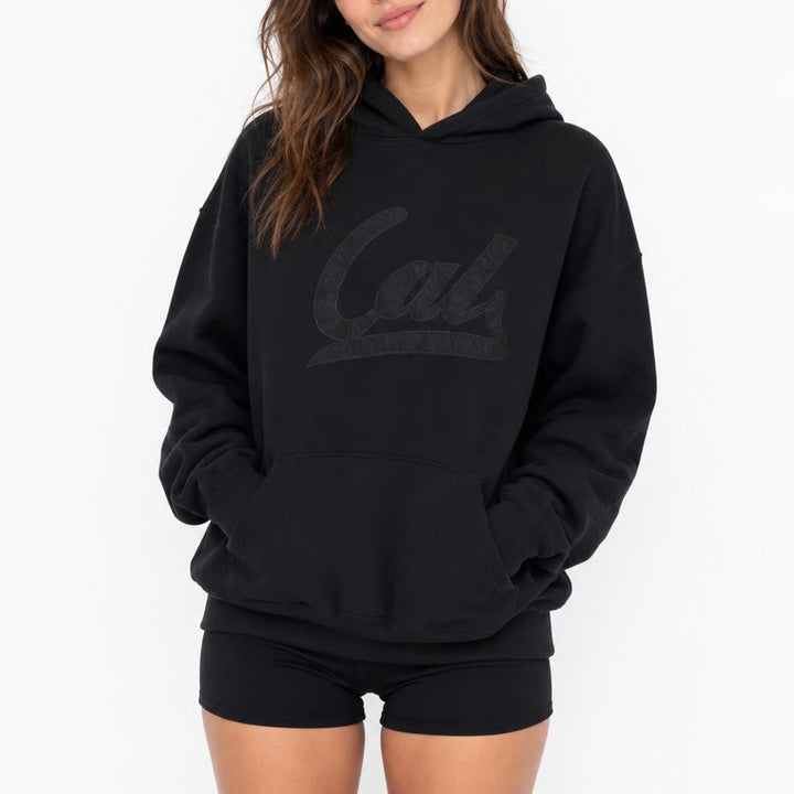 Original Deluxe Cal Black Tonal Script Hoodie Mens Large Pullover
