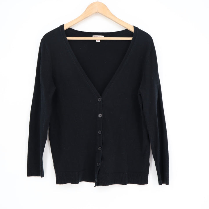 Merona Cardigan Sweater Womens Large Black Knit Ribbed Scoop Neck Button Front