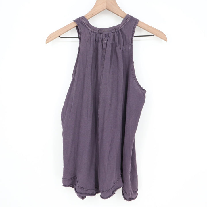 We The Free People Go To Town Tank Top Womens Small Purple Pleated Raw Edge